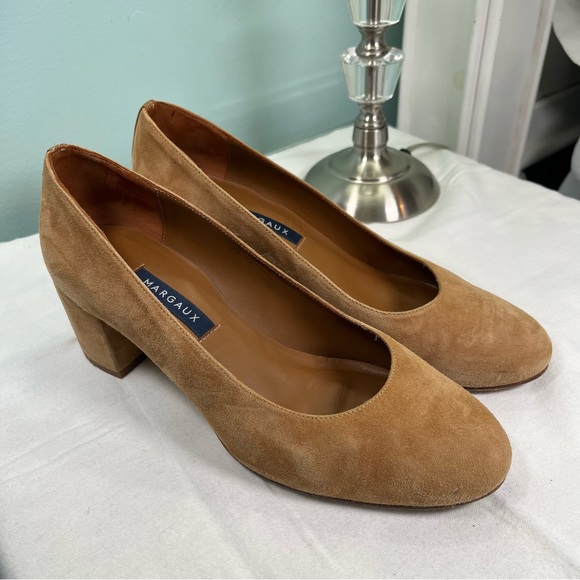 Margaux Shoes - Margaux The Heel Pump Camel Cognac Italian Suede Size 37.5 7.5 B Medium Women’s